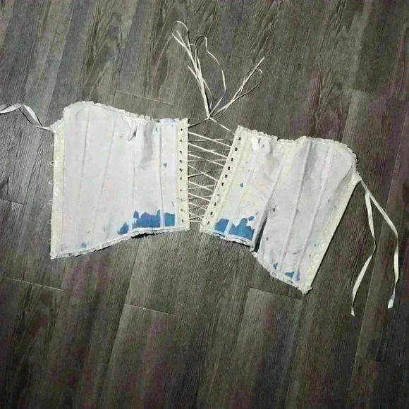 Butterfly on white romantic lace-up boned overbust sweetheart  corset bustier - Picture 9 of 11